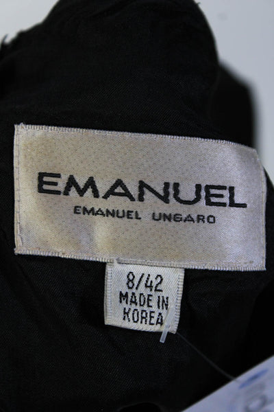 Emanuel Ungaro Womens Back Zip Scoop Neck Sheath Dress Black Wool Size 8