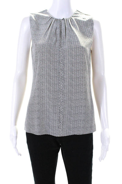 Tory Burch Womens Sleeveless Crew Neck Chevron Print Silk Top White Black Size 4