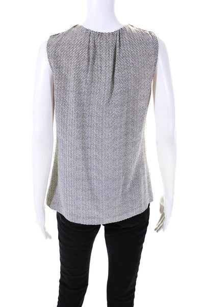 Tory Burch Womens Sleeveless Crew Neck Chevron Print Silk Top White Black Size 4