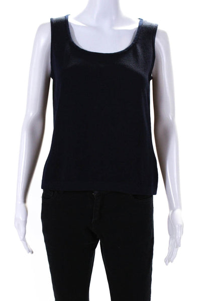 St. John Womens Scoop Neck Santana Knit Tank Top Navy Blue Wool Size Small