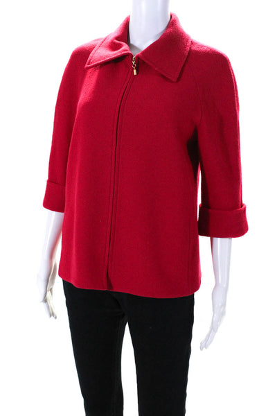 St. John Collection Womens Front Zip Santana Knit Jacket Berry Pink Wool Size 8