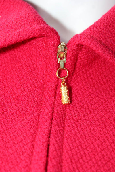 St. John Collection Womens Front Zip Santana Knit Jacket Berry Pink Wool Size 8