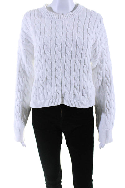 J Crew Womens White Cotton Cable Knit Crew Neck Pullover Sweater Top Size S