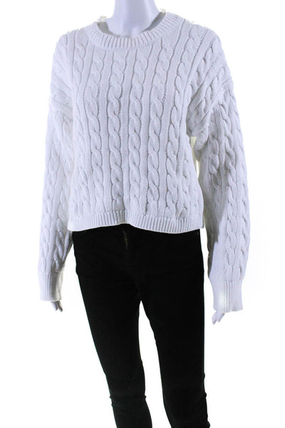 J Crew Womens White Cotton Cable Knit Crew Neck Pullover Sweater Top Size S