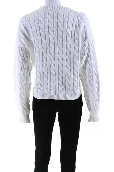 J Crew Womens White Cotton Cable Knit Crew Neck Pullover Sweater Top Size S