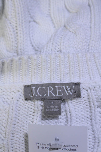 J Crew Womens White Cotton Cable Knit Crew Neck Pullover Sweater Top Size S