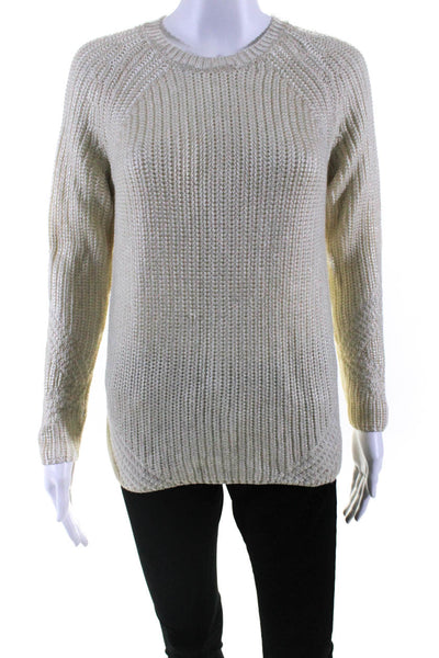 Maje Womens Metallic White Crew Neck Long Sleeve Pullover Sweater Top Size S