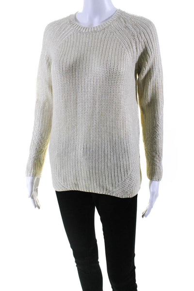 Maje Womens Metallic White Crew Neck Long Sleeve Pullover Sweater Top Size S