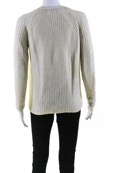 Maje Womens Metallic White Crew Neck Long Sleeve Pullover Sweater Top Size S