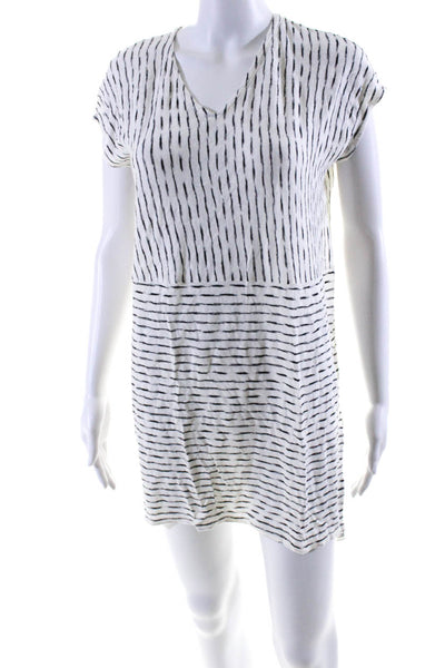 Eileen Fisher Women's V-Neck Sleeveless Slit Hem Mini Dress Stripe Size XS