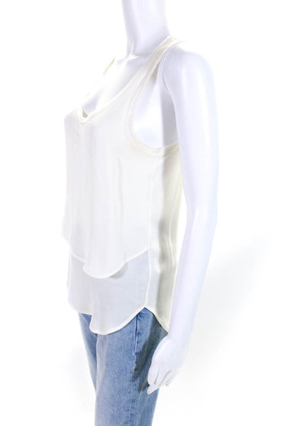 Veronica Beard Womens Layered Fringed Round Neck High Low Blouse White Size 2