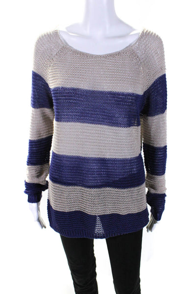 Theory Womens Open Knit Colorblock Print Long Sleeve Shirt Top Gray Blue Size S