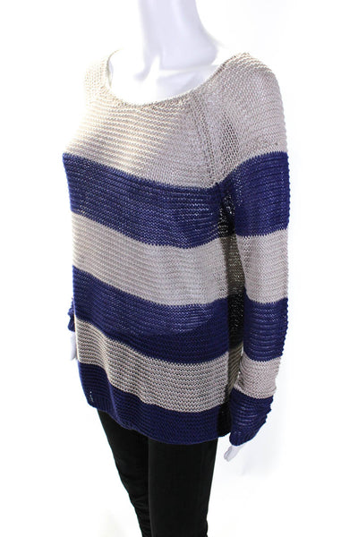 Theory Womens Open Knit Colorblock Print Long Sleeve Shirt Top Gray Blue Size S