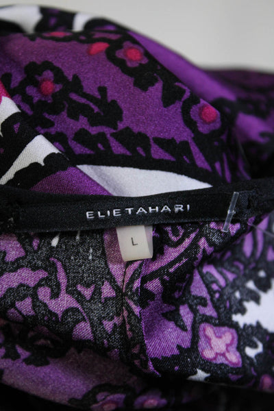 Elie Tahari Womens Silk Abstract Print Knee Length A-Line Dress Purple Size L