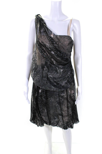 Tracy Reese Womens Silk Abstract Print Draped Sleeveless Dress Gray Size 6