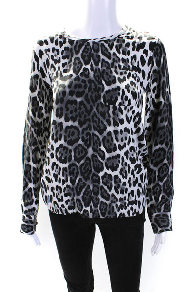 Equipment Femme Womens Silk Animal Print Cuff Long Sleeve Blouse Gray Size XS