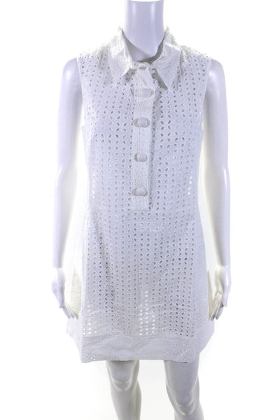 Nanette Lepore Womens Textured Buttoned Collared Sleeveless Dress White Size S