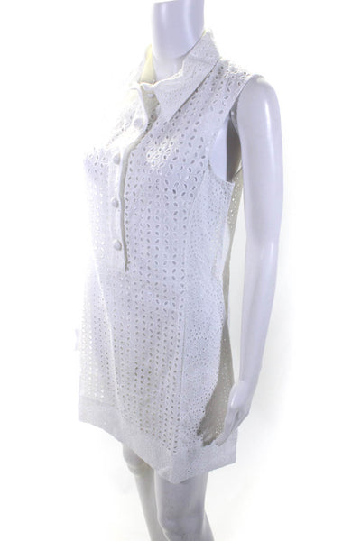 Nanette Lepore Womens Textured Buttoned Collared Sleeveless Dress White Size S