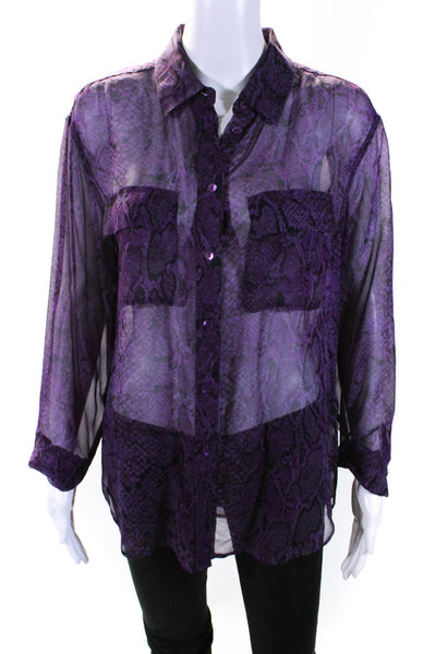 Equipment Femme Womens 100% Silk Snakeskin Print Buttoned Shirt Purple Size S