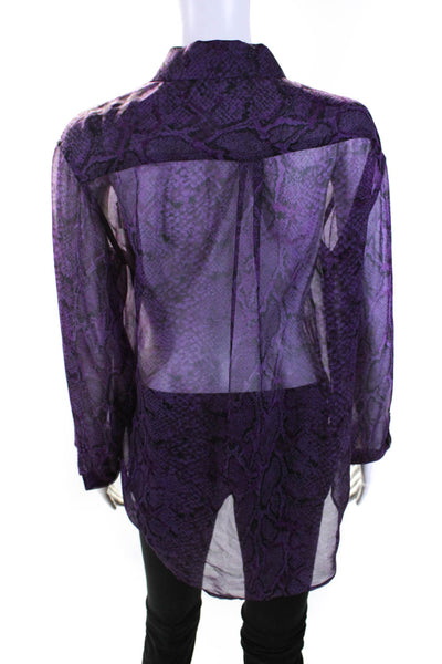 Equipment Femme Womens 100% Silk Snakeskin Print Buttoned Shirt Purple Size S