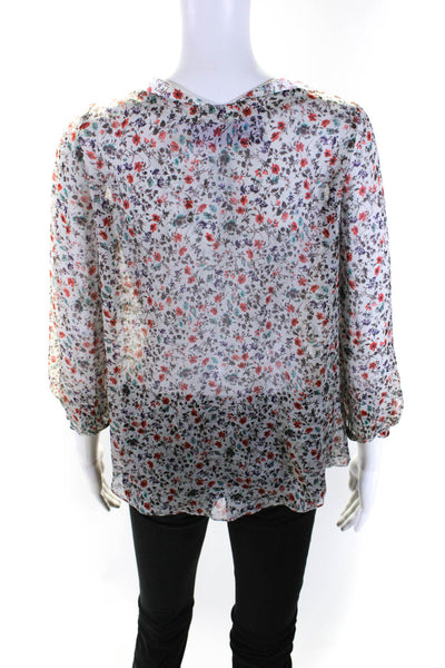 Vera Wang Lavender Label Womens Floral Long Sleeved Tied Neck Blouse Gray Size 2