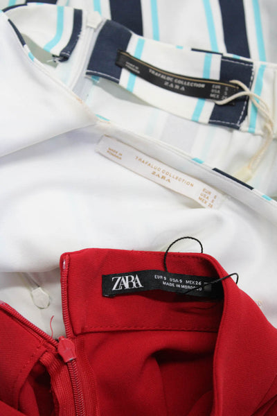 Zara Women's Round Neck Long Sleeve Cinch Mini Dress Red Size S Lot 3