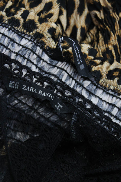 Zara Women's Square Neck Smocked Cropped Blouse Animal Print Size XS Lot 2
