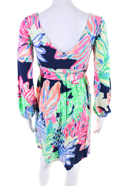 Lilly Pulitzer Womens V-Neck Long Sleeves Fit Flare Multicolor Mini Dress Size X