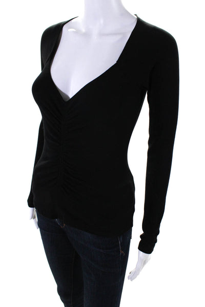 ALC Womens Long Sleeve Ruched V Neck Top Blouse Black Size Extra Small