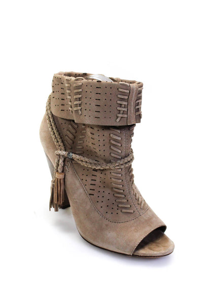 Dolce Vita Womens Taupe Suede Cut Out Peep Toe Heels Ankle Boots Shoes Size 9