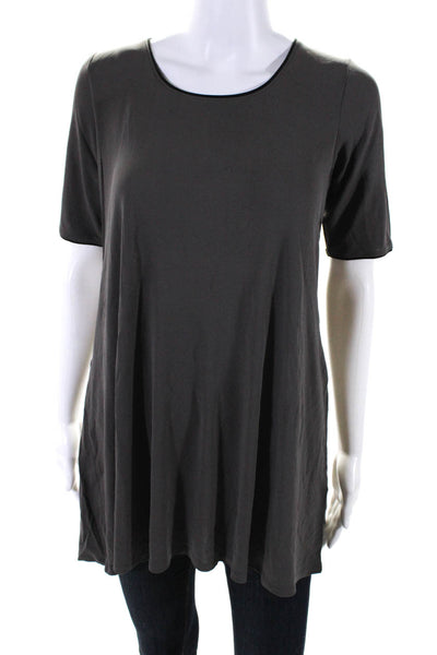 Eileen Fisher Women's Round Neck Short Sleeves Silk Tunic Blouse Gray Size S