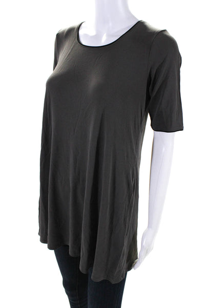 Eileen Fisher Women's Round Neck Short Sleeves Silk Tunic Blouse Gray Size S