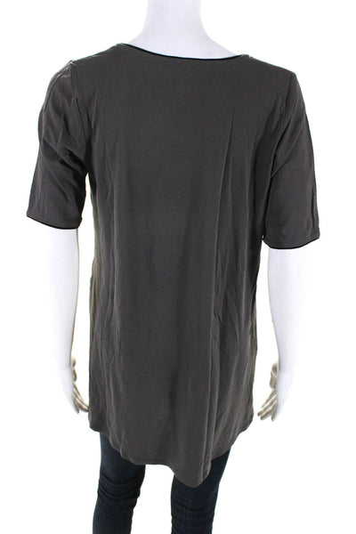 Eileen Fisher Women's Round Neck Short Sleeves Silk Tunic Blouse Gray Size S