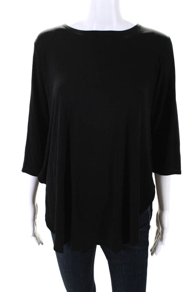 Eileen Fisher Women's Round Neck Short Sleeves Curve Hem Blouse Black Size XS