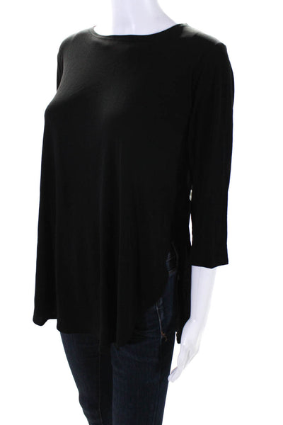 Eileen Fisher Women's Round Neck Short Sleeves Curve Hem Blouse Black Size XS