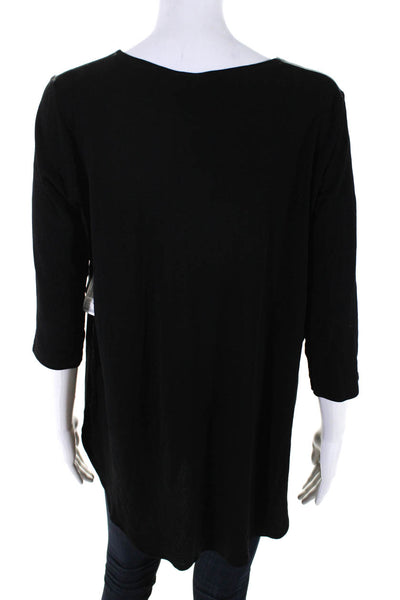 Eileen Fisher Women's Round Neck Short Sleeves Curve Hem Blouse Black Size XS