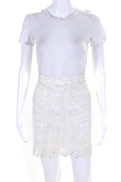 Alice + Olivia Womens Paisley Lace Scalloped Hem A Line Short Skirt Cream Size 0