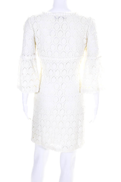 Trina Turk Womens Lace Flared 3/4 Sleeved V Neck Empire Waist Dress White Size 4