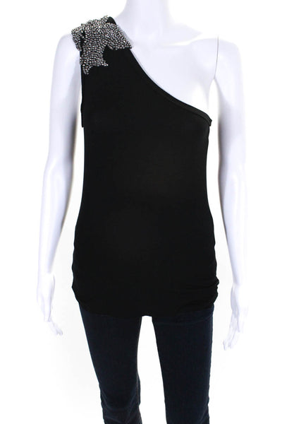 Alice + Olivia Womens Rhinestone One Shoulder Sleeveless Blouse Black Size XS