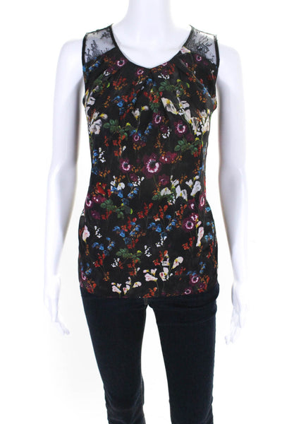 Alice + Olivia Womens Floral Lace Pleated Sleeveless Tank Blouse Black Size S