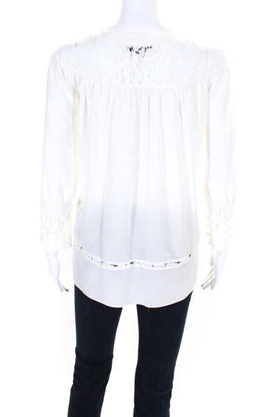 Rachel Zoe Womens Floral Open Lace Boat Neck Long Sleeved Blouse White Size S