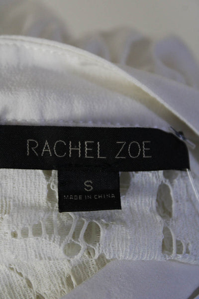 Rachel Zoe Womens Floral Open Lace Boat Neck Long Sleeved Blouse White Size S