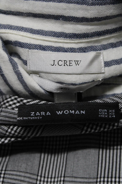 J Crew Zara Woman Womens Striped Button Down Shirts White Gray Size 0 XS Lot 2