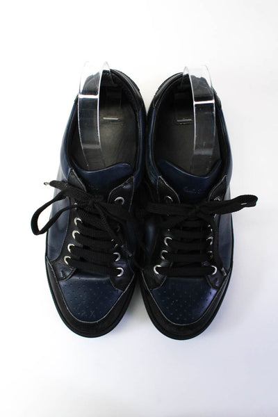 Paul Smith Mens Color Block Leather Low Top Sneakers Black Navy Blue Size 6