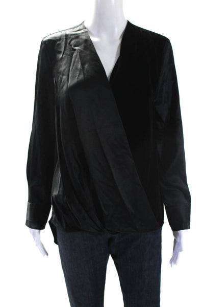 Rag & Bone Womens Silk V Neck Long Sleeves Blouse Black Size Medium