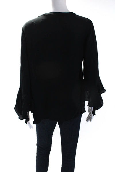 Kobi Halperin Womens Silk Ruffled Long Sleeves Blouse Black Size Medium