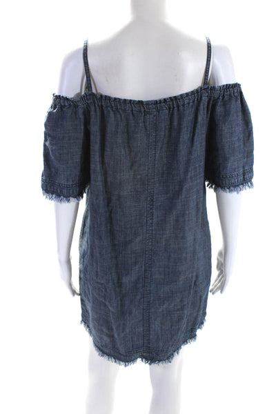 Trina Turk Womens Blue Chambray Off Shoulder Short Sleeve A-Line Dress Size S