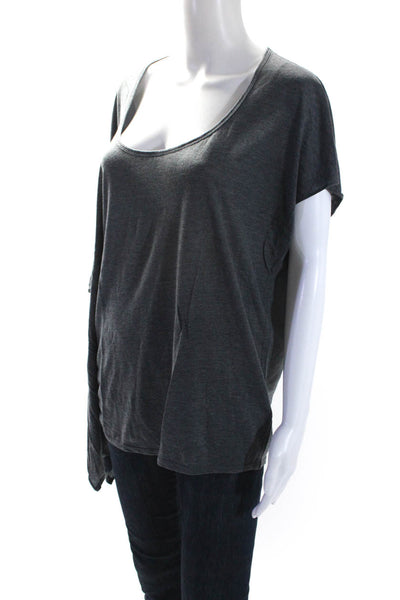 Helmut Lang Womens Dark Gray Scoop Neck Oversized Tee Top Size M