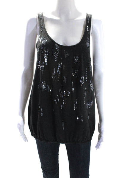 Christopher Fischer Womens Gray Sequins Scoop Neck Sleeveless Blouse Top Size M