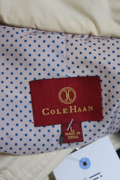 Cole Haan Womens Beige Cowl Neck Full Zip Hooded Long Sleeve Jacket Size L